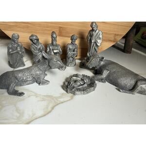 Christmas Vintage Pewter 8 Piece Nativity Set Religious Christianity